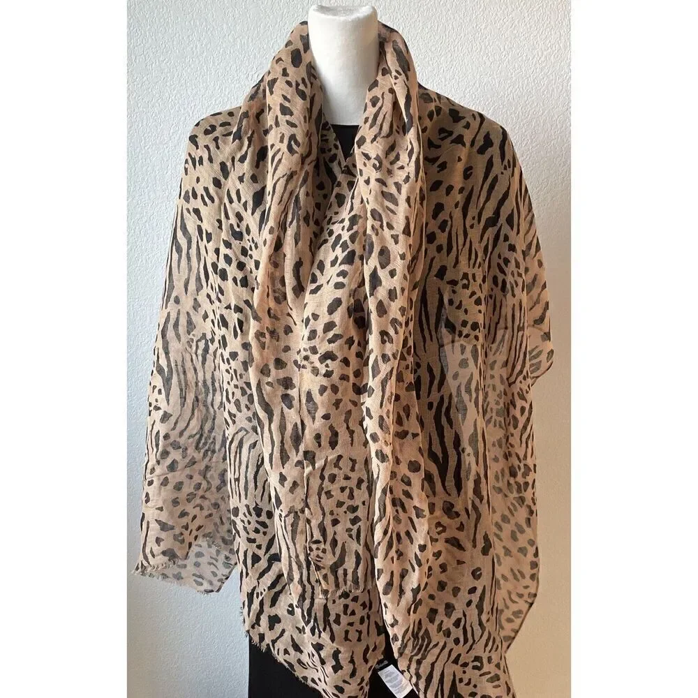 New Madewell Long Animal Print Scarf Sarong Cotton Linen